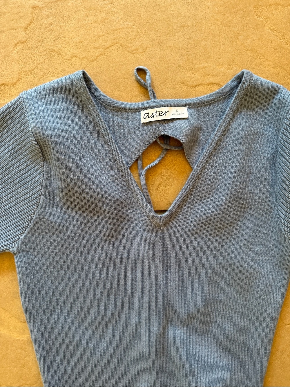 Blue Ribbed Crop Top with Tie-Back - Picture 2 of 5